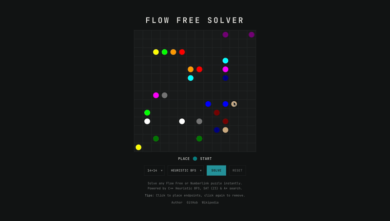 14x14 Flow Free solver demo
